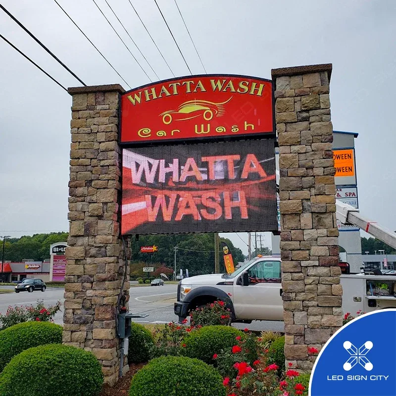 P10 outdoor LED sign at Whatta Wash car wash